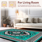 Teal Black Floral Mandala Rug