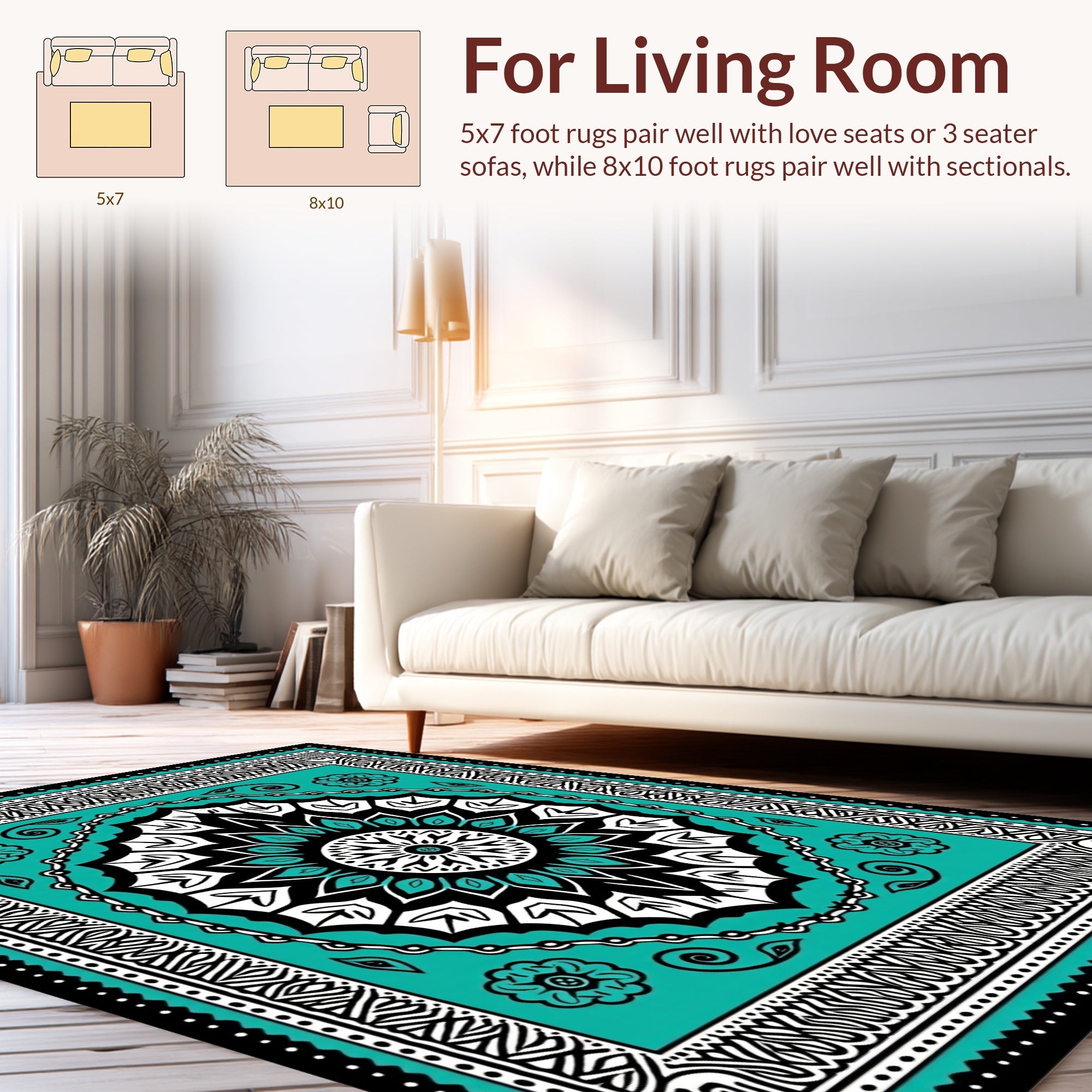 Teal Black Floral Mandala Rug