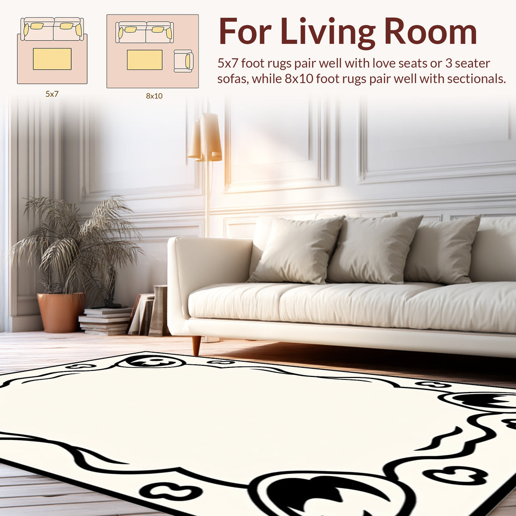 Whimsical Faces Swirling Border Rug