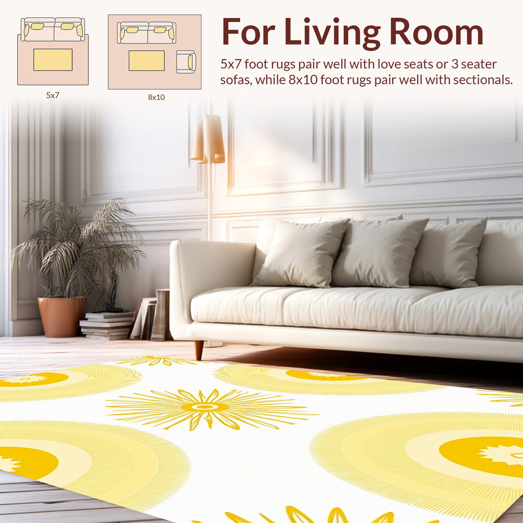 Golden Sunburst Circular Pattern Rug