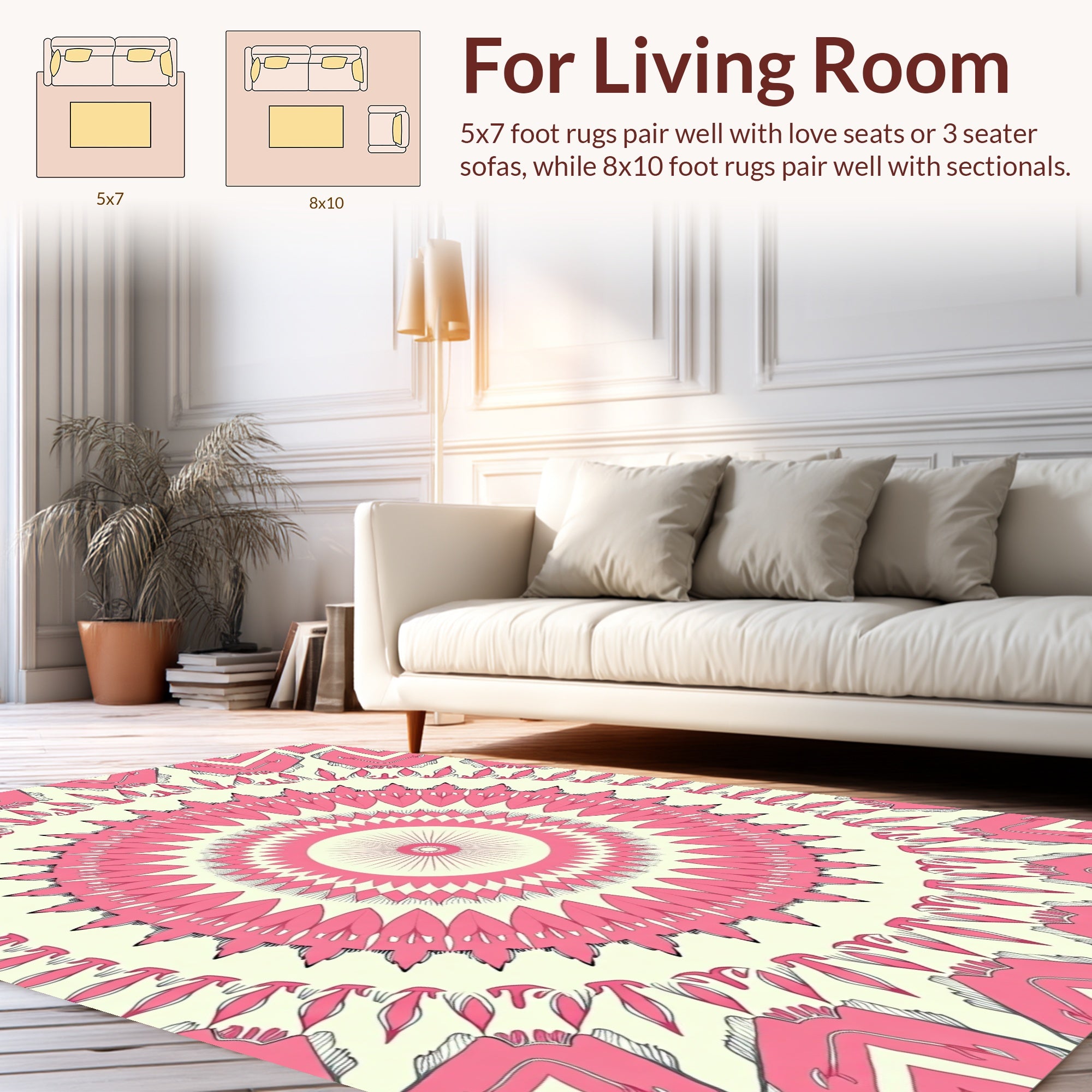 Pink Radial Floral Motif Design Rug