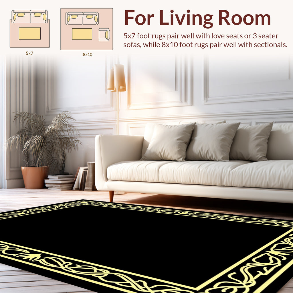 Golden Floral Scroll Frame Design Rug