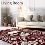 Dark Red Skull Rose Garland Rug