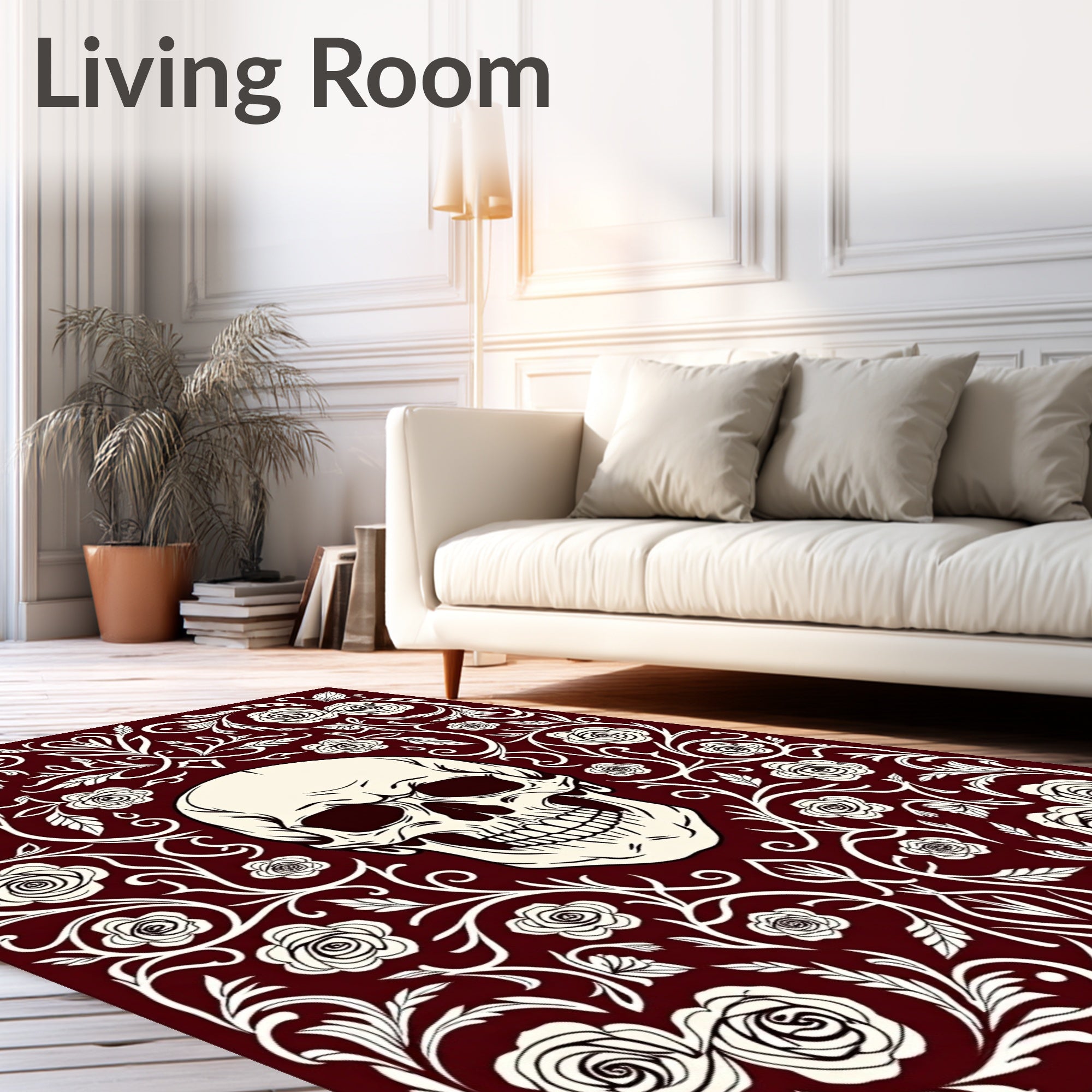 Dark Red Skull Rose Garland Rug