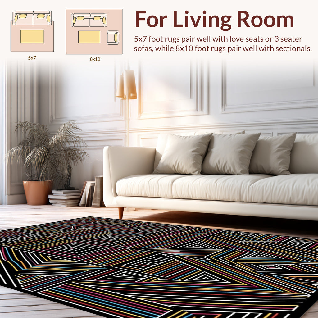 Abstract Geometric Multicolored Lined Rug