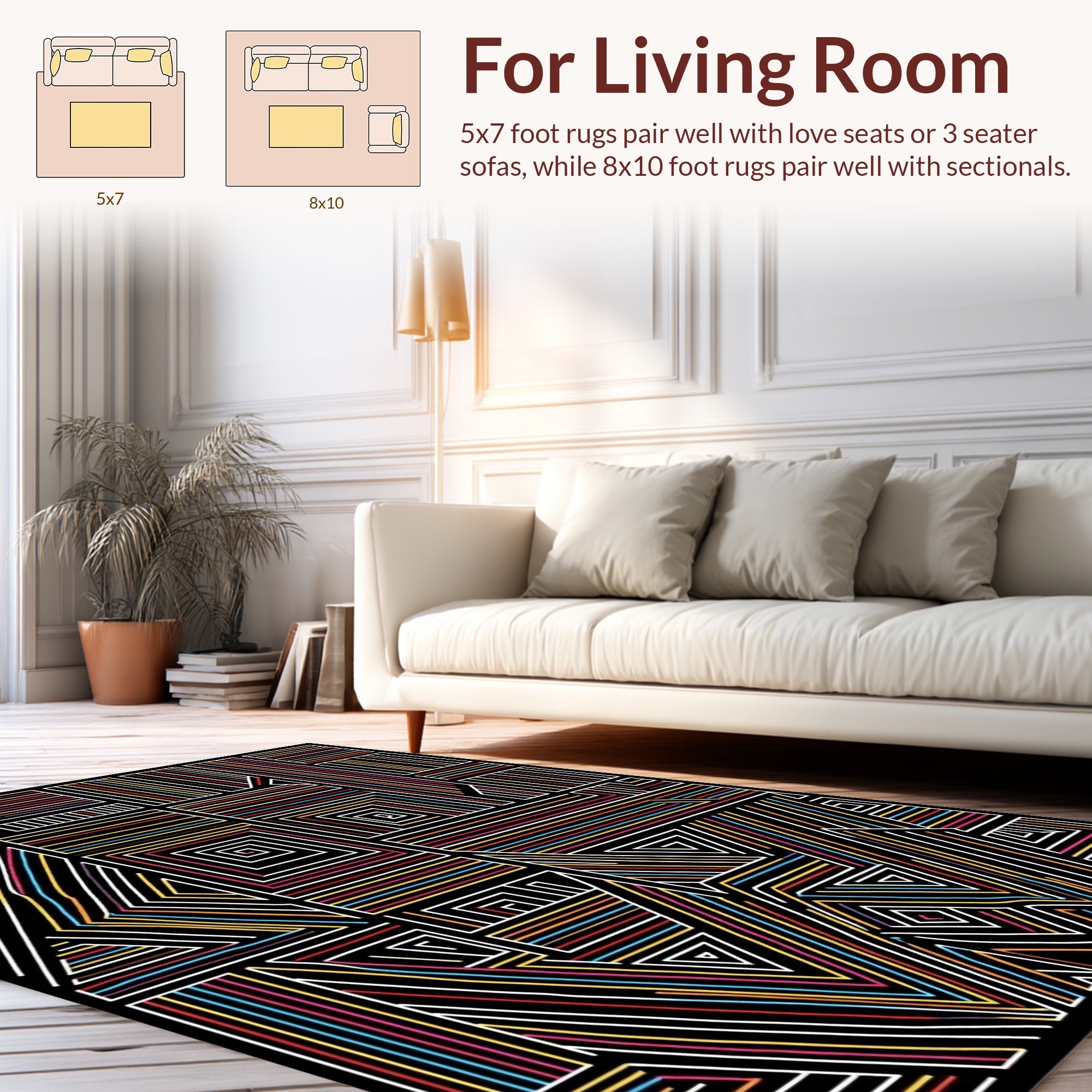 Abstract Geometric Multicolored Lined Rug