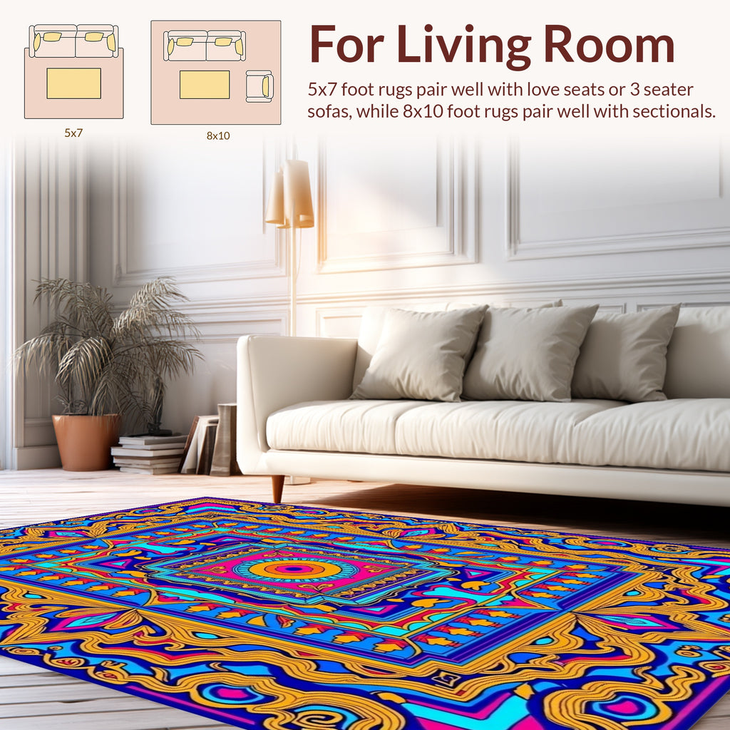 Vibrant Abstract Wavy Geometric Design Rug