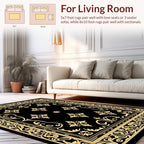 Black And Gold Intricate Floral Pattern Rug