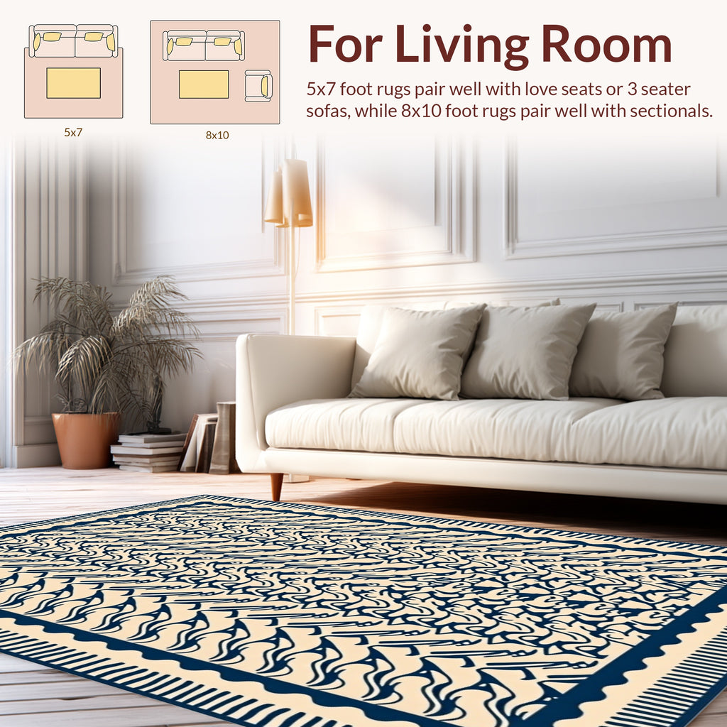 Navy Organic Wave Pattern Rug