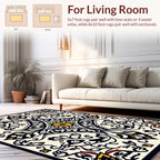 Elegant Black Yellow Floral Motif Rug
