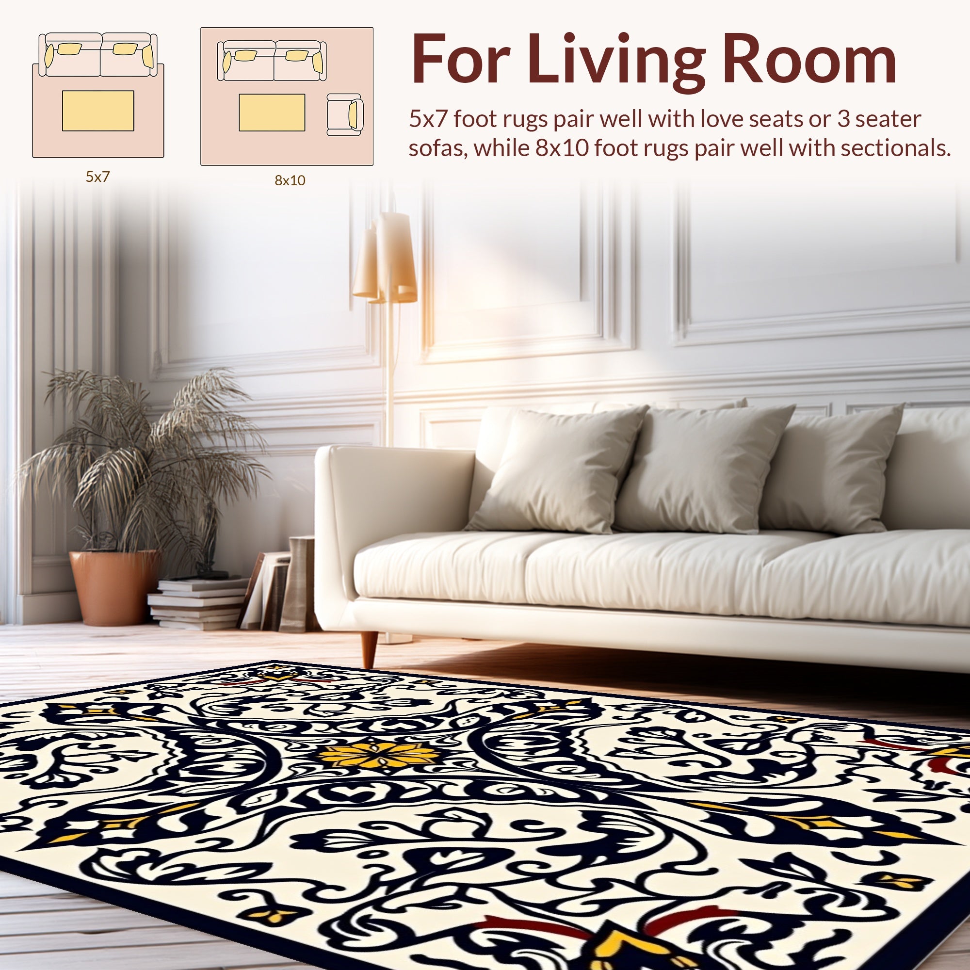 Elegant Black Yellow Floral Motif Rug