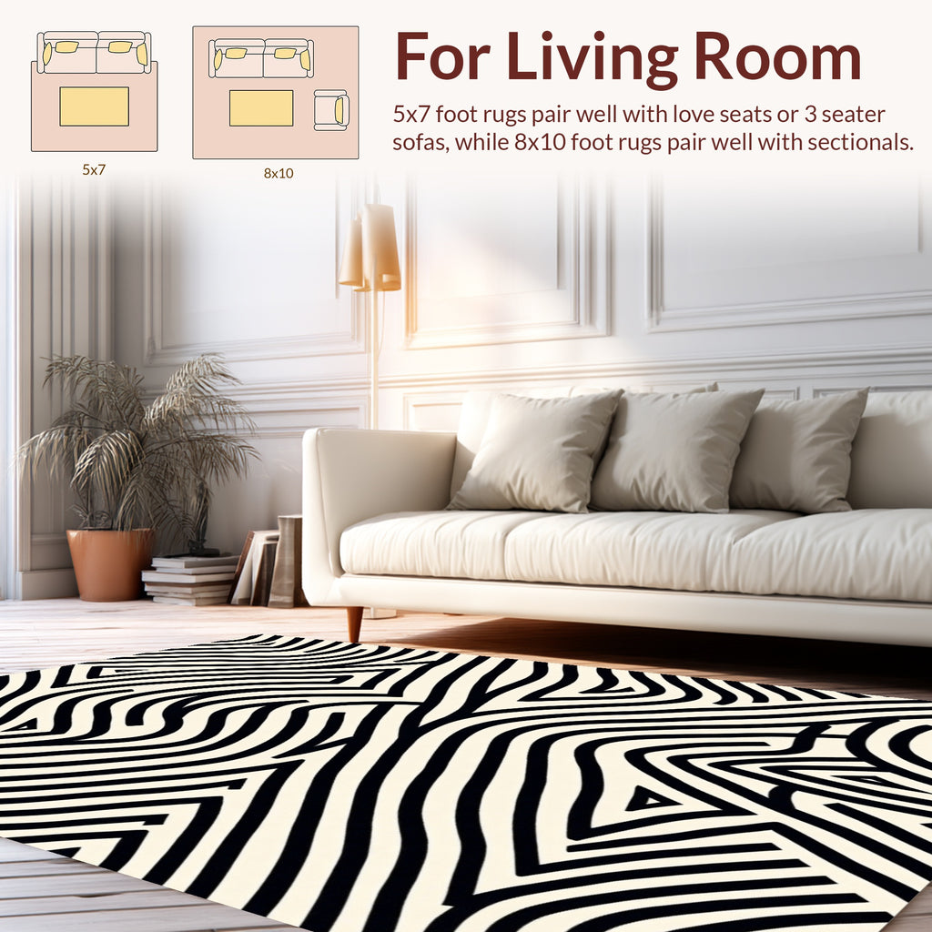Abstract Black White Striped Geometric Rug