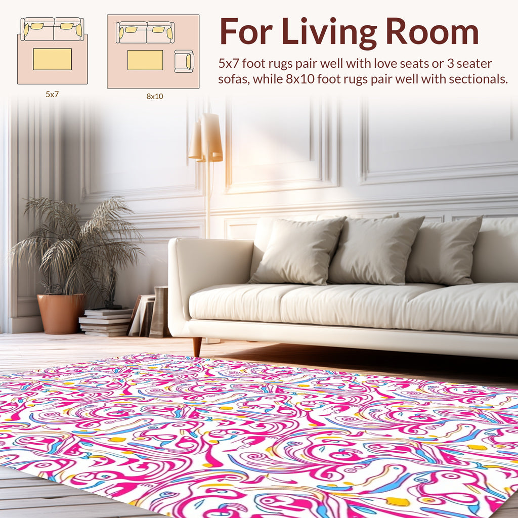 Abstract Swirl Pink Blue Yellow Pattern Rug
