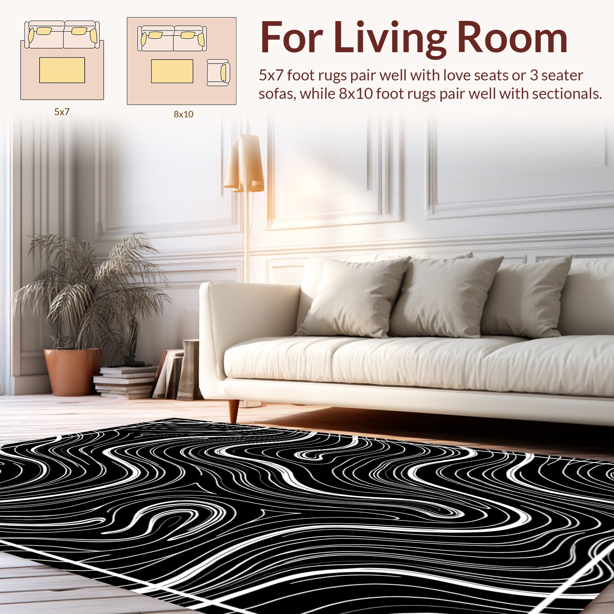 Abstract Black White Swirl Pattern Rug