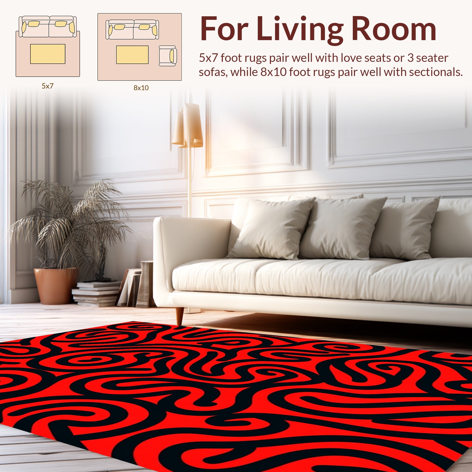 Bold Red Black Swirl Pattern Rug
