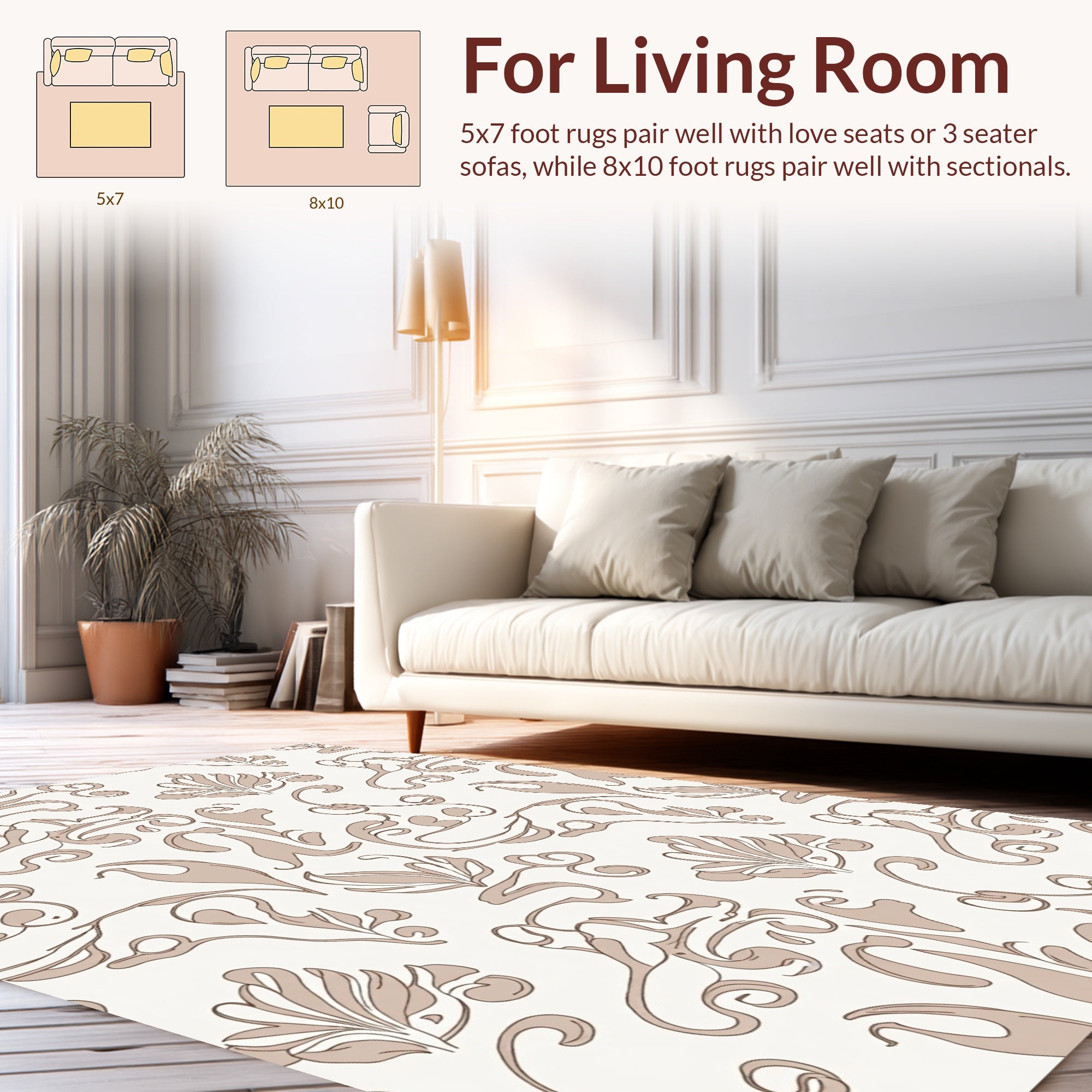 Elegant Floral Swirl Pattern Design Rug