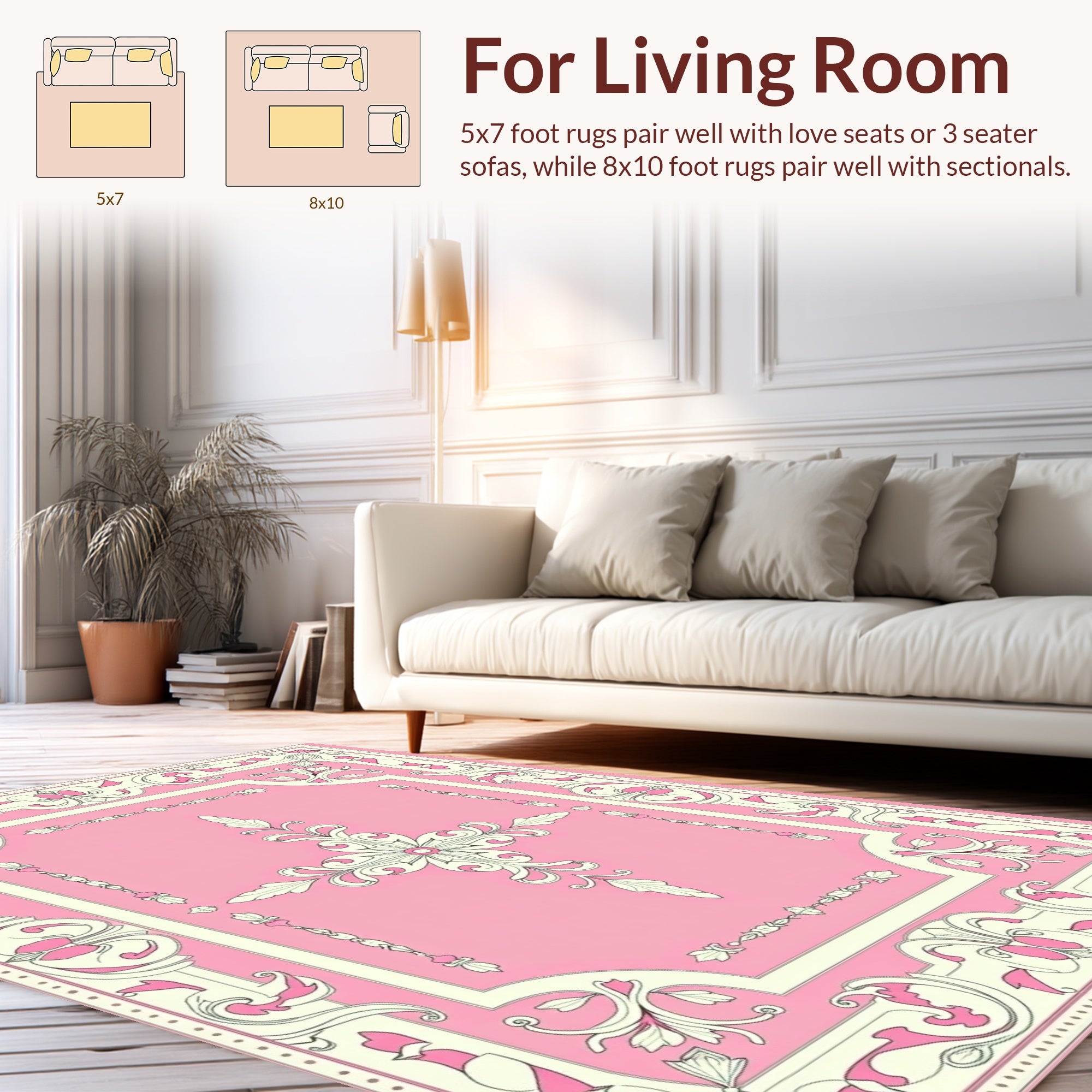 Elegant Pink Floral Scroll Pattern Rug