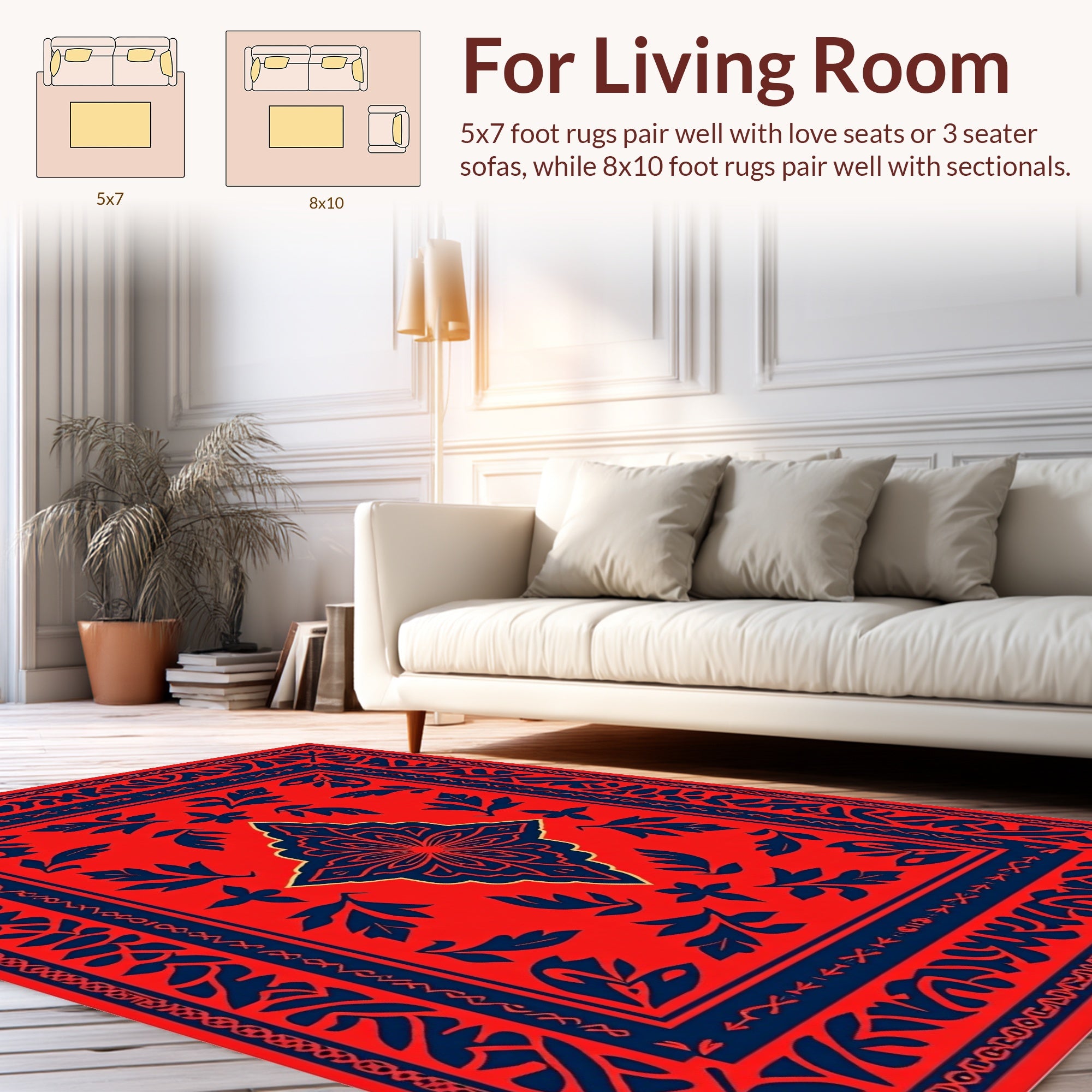 Bold Floral Border With Geometric Accents Rug