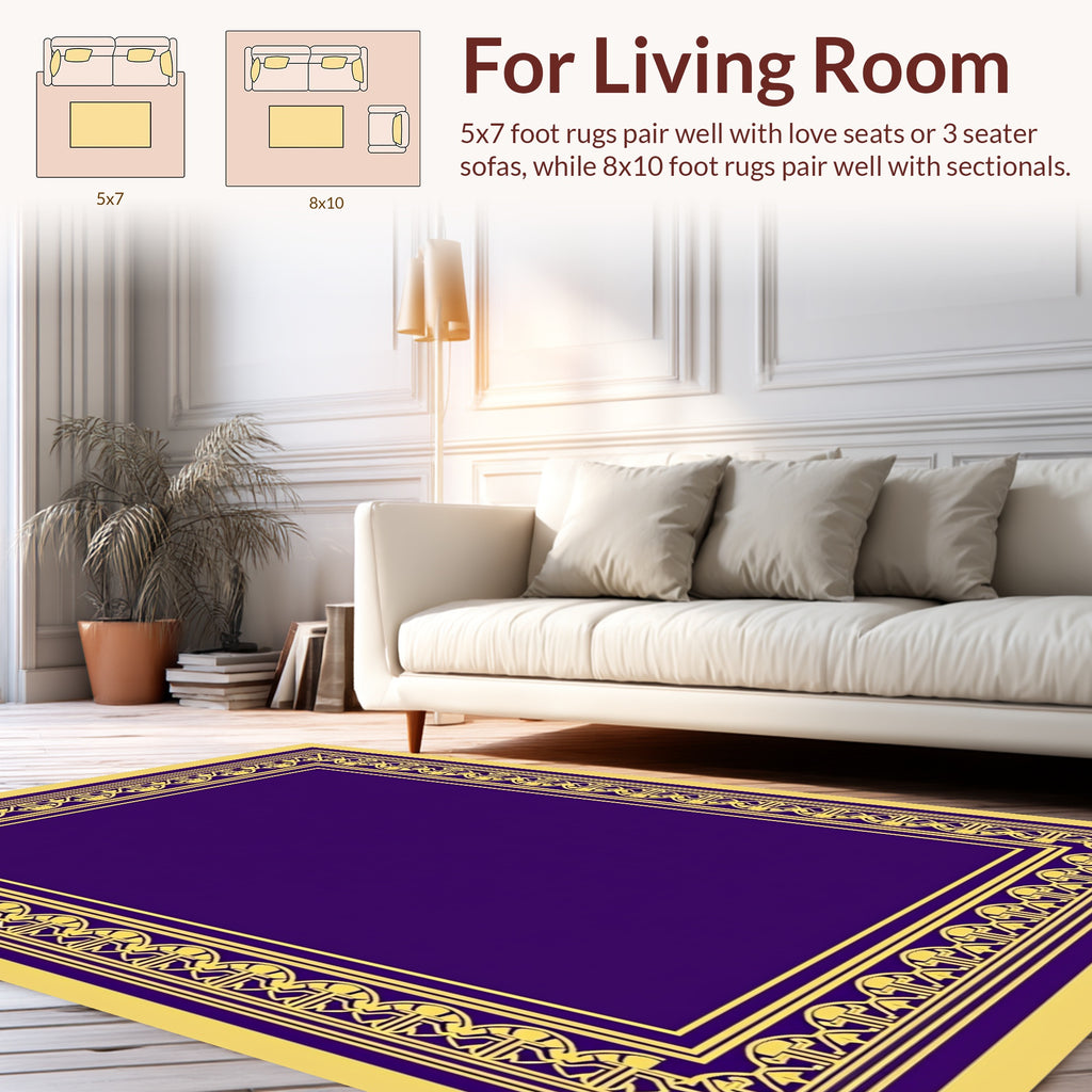 Ornate Golden Purple Geometric Border Rug