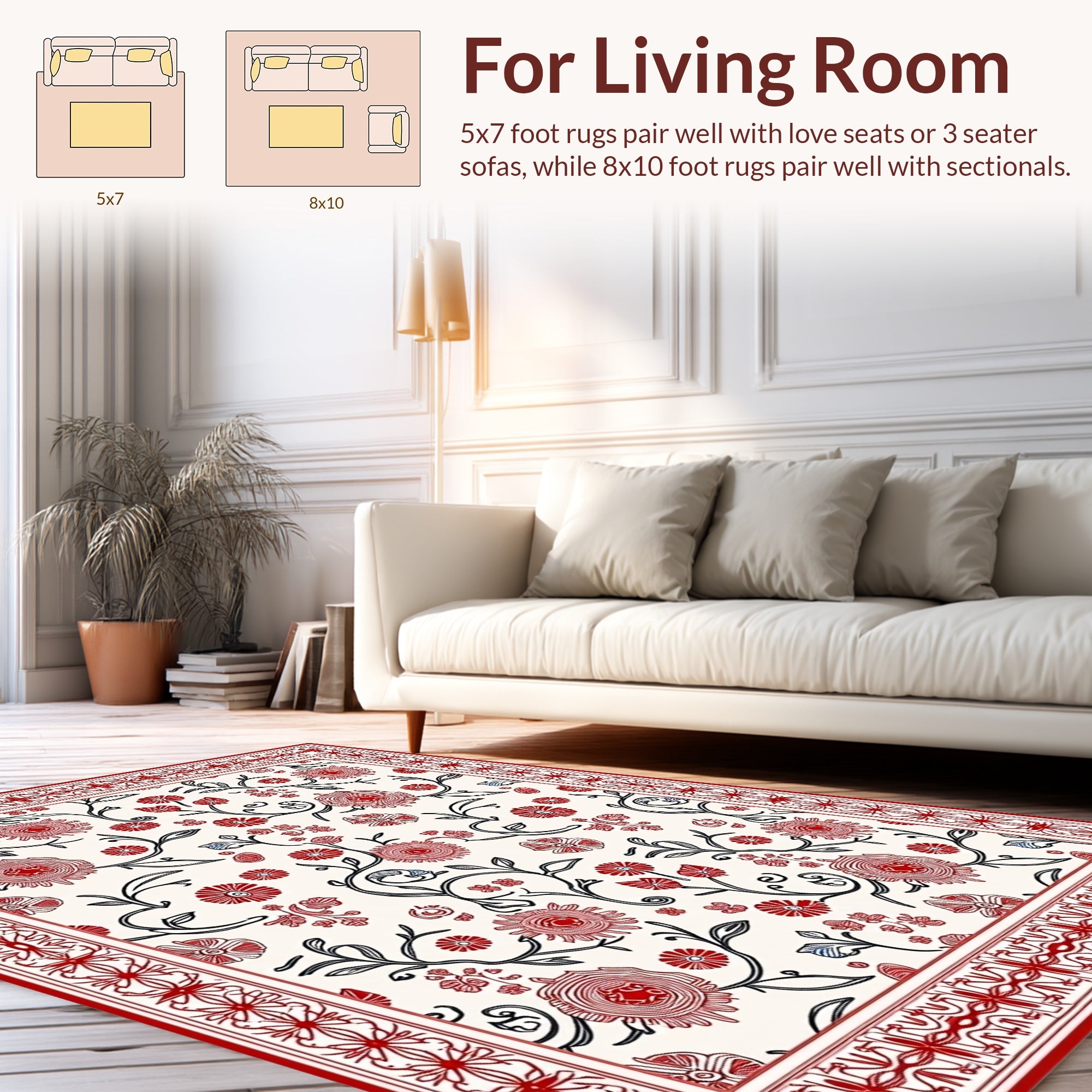 Classic Red Floral Vine Pattern Rug