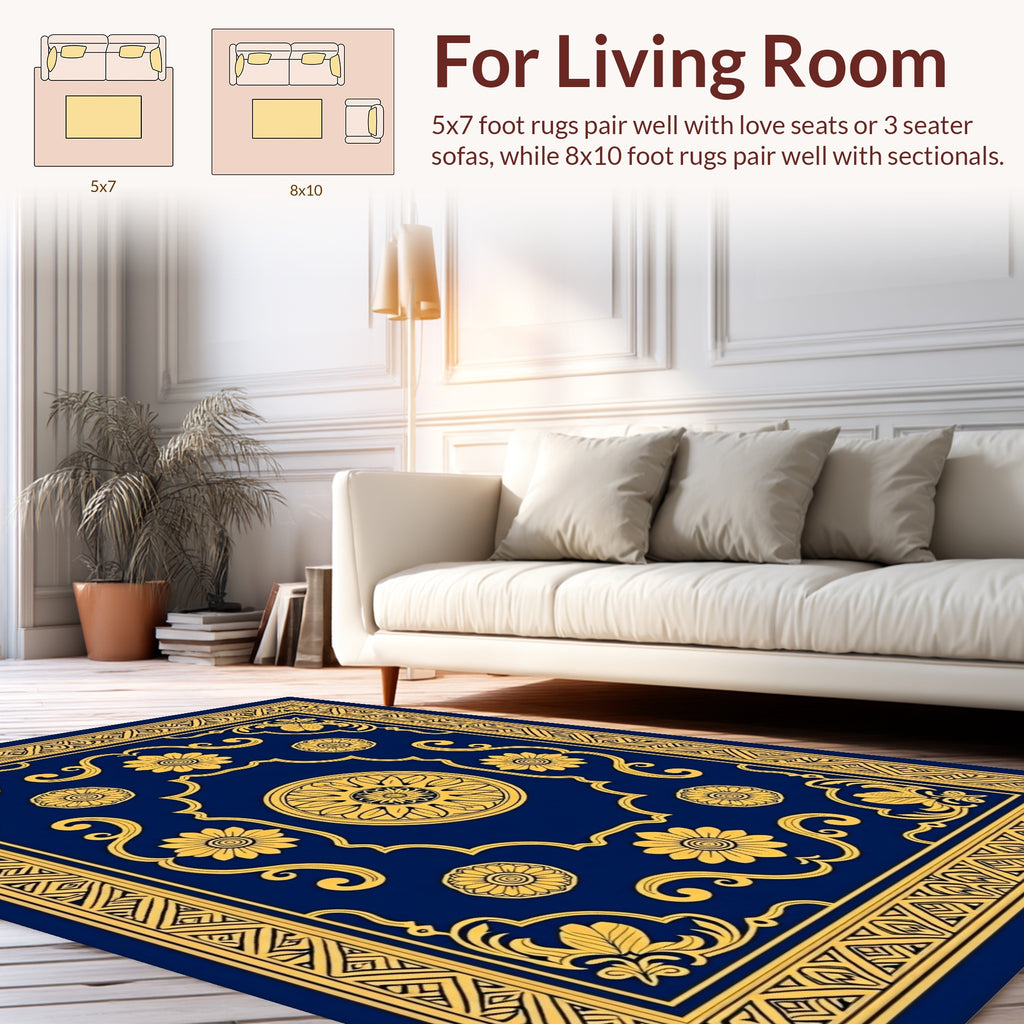 Ornate Floral Medallion Navy Rug