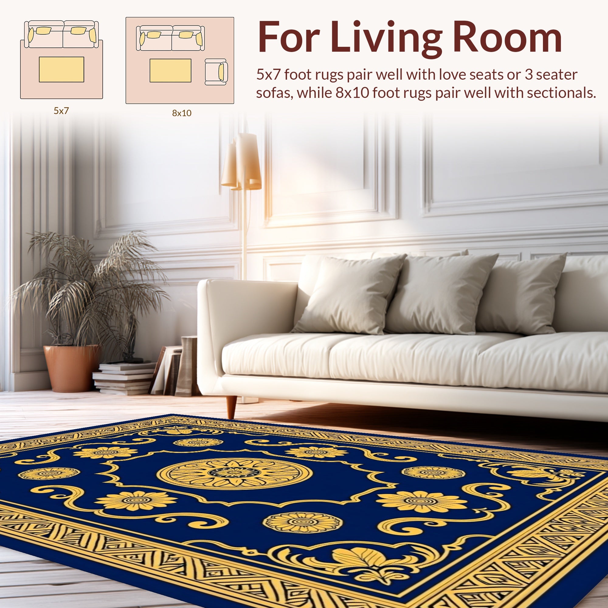Ornate Floral Medallion Navy Rug