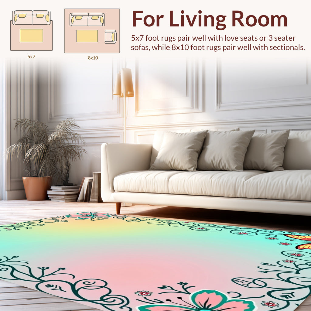 Floral Butterflies Gradient Pattern Rug