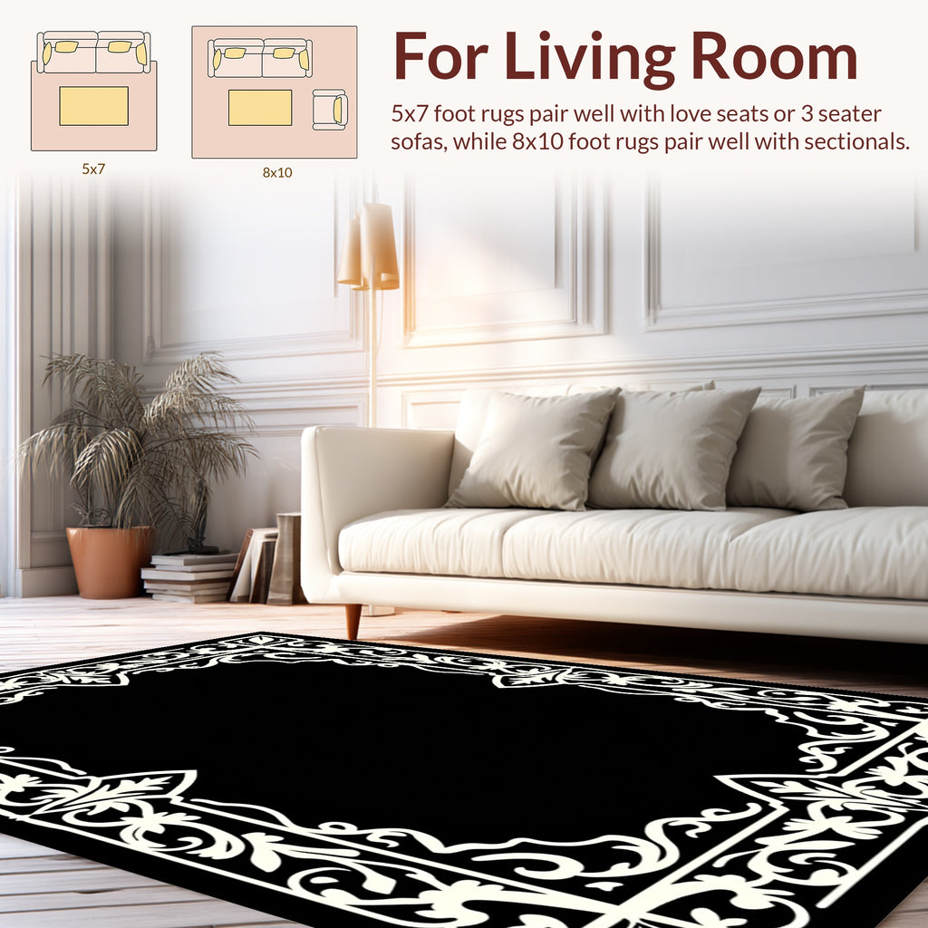 Classic Ornate Floral Border Pattern Rug