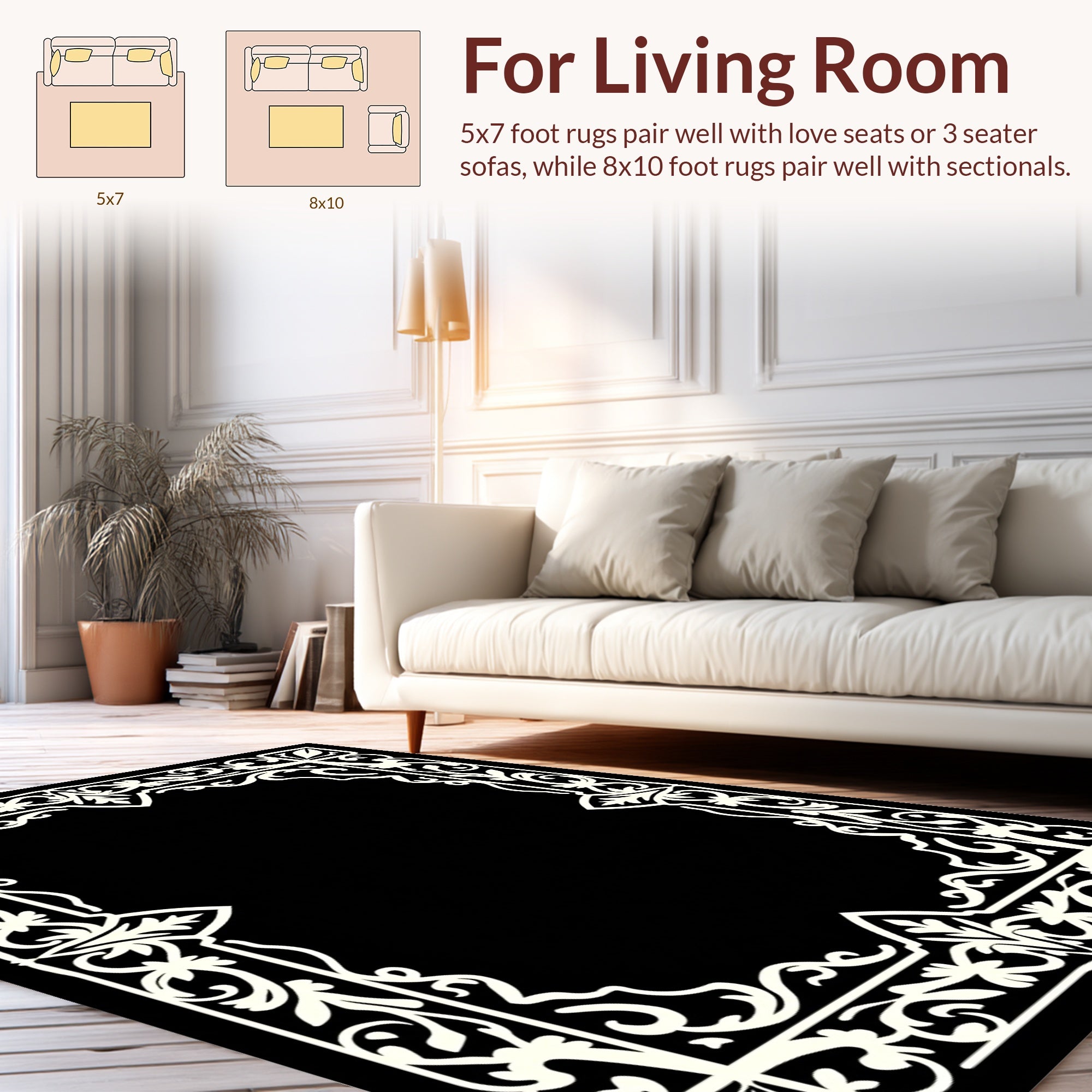 Classic Ornate Floral Border Pattern Rug