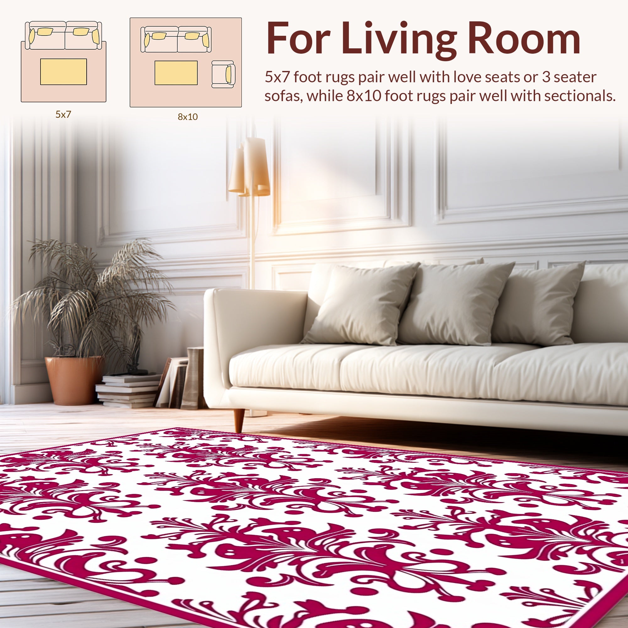 Crimson Floral Damask Pattern Rug