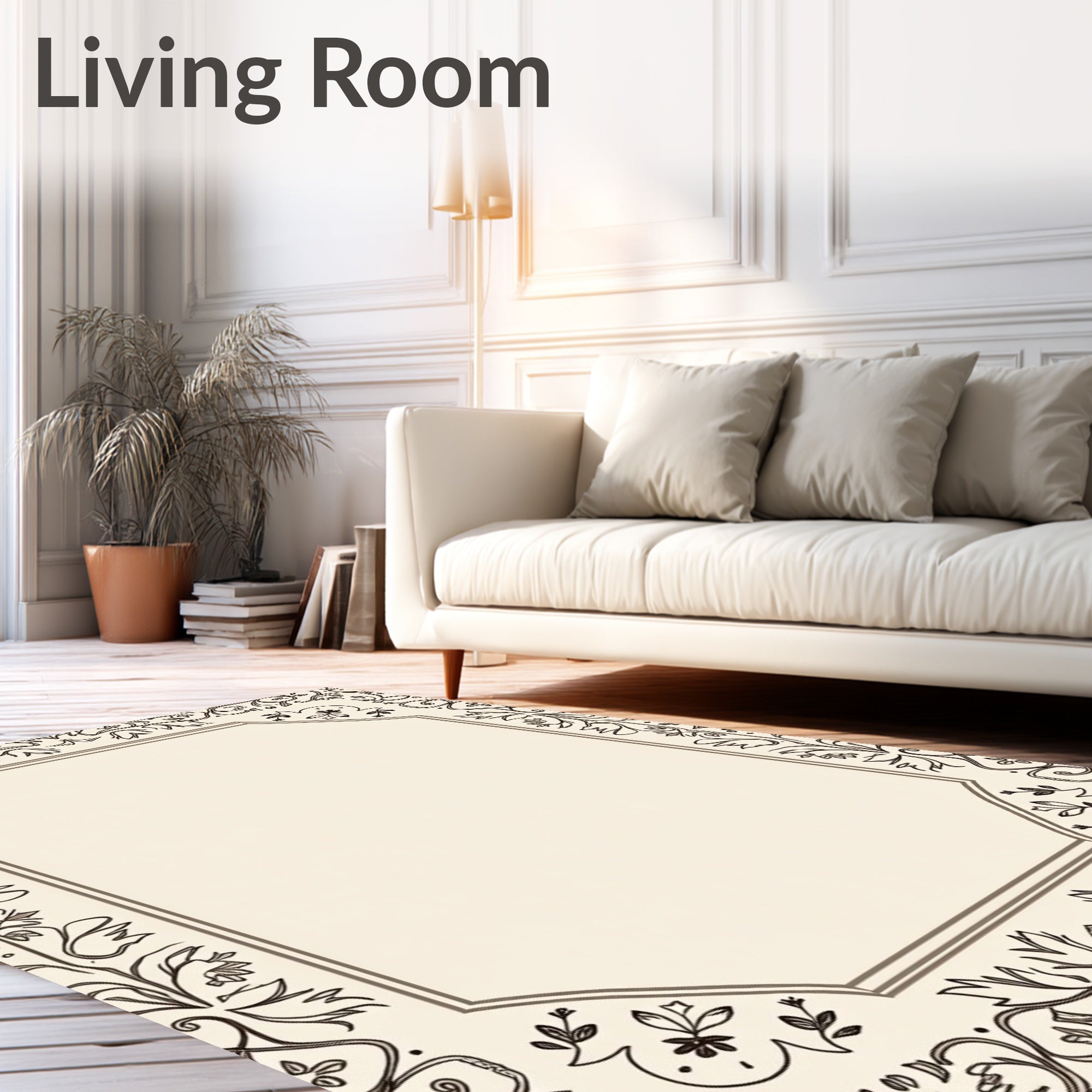 Ornate Floral Leaf Border Design Rug