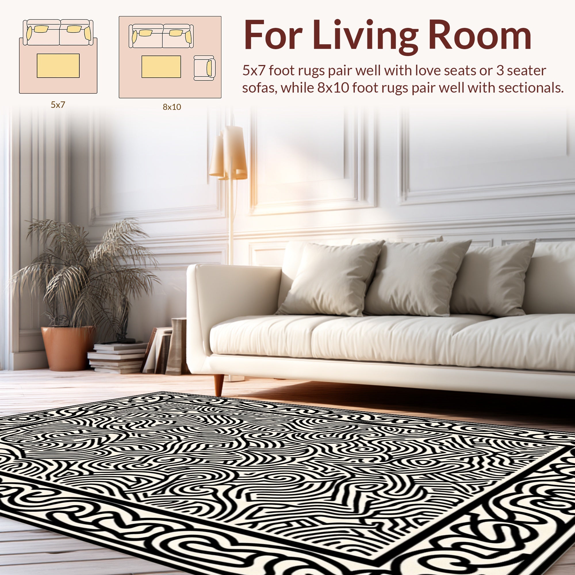 Intricate Black And White Linear Rug
