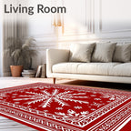 Crimson White Snowflake Classic Border Rug