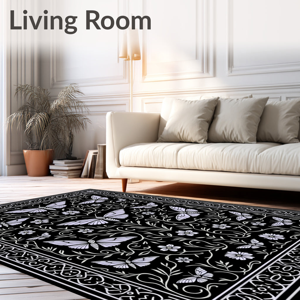 Whimsical Light Purple Butterfly Garden Rug