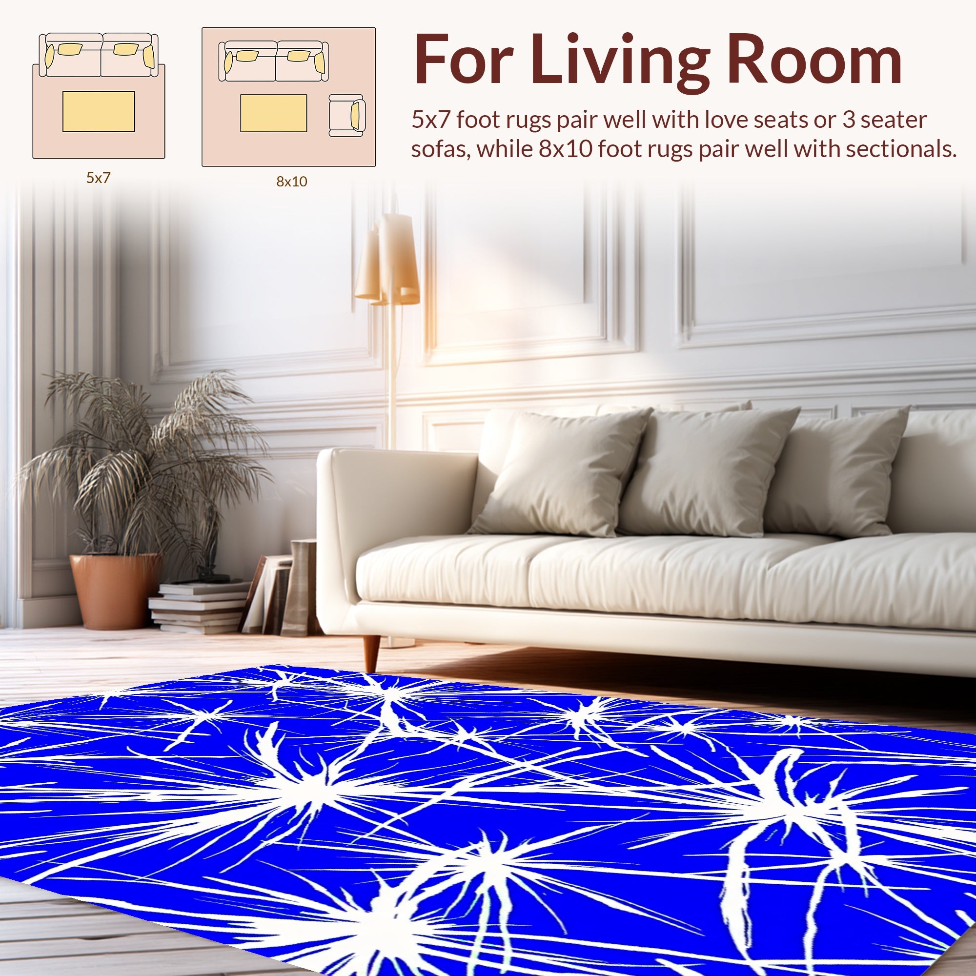 White Starburst Blue Pattern Rug