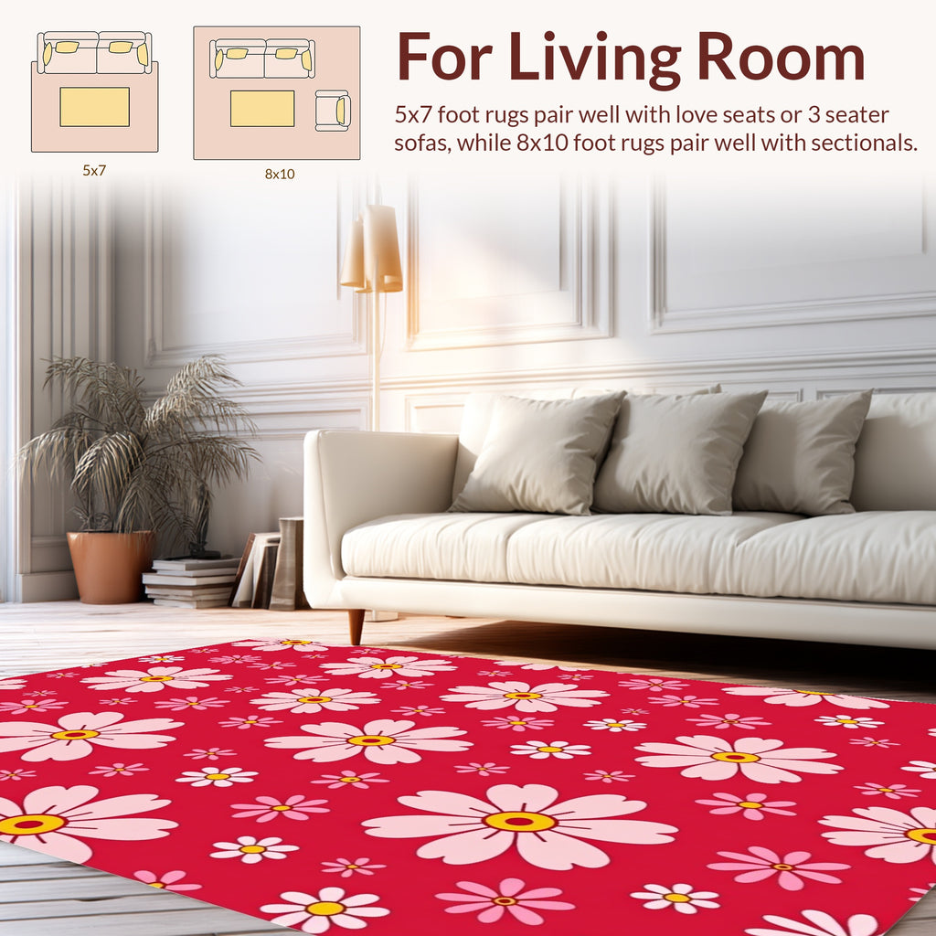 Blooming Pink Flower Pattern Rug
