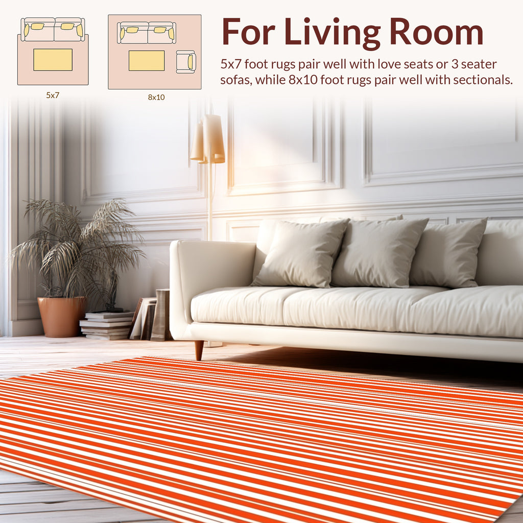 Vibrant Orange White Stripe Pattern Rug