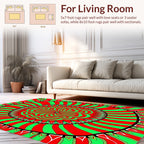 Vibrant Red Green Starburst Mandala Design Rug