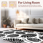 Bold Black Leaf Pattern Design Rug