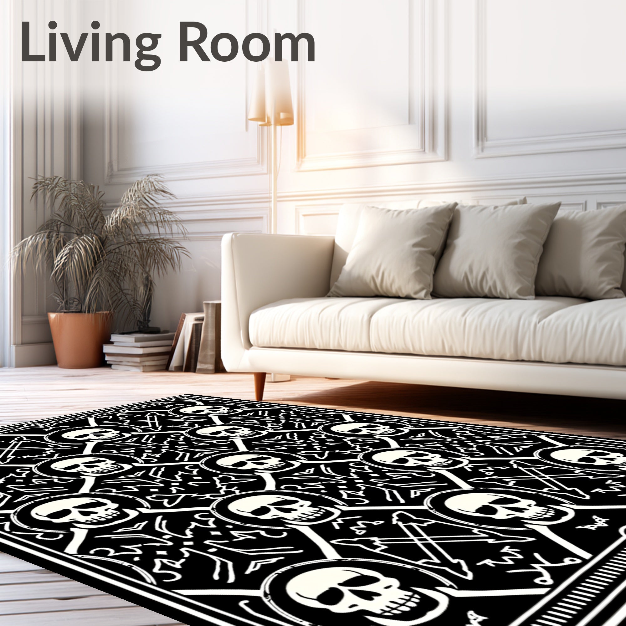 Macabre Black White Skull Repeat Rug