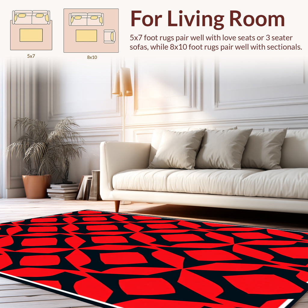 Bold Red Abstract Geometric Design Rug
