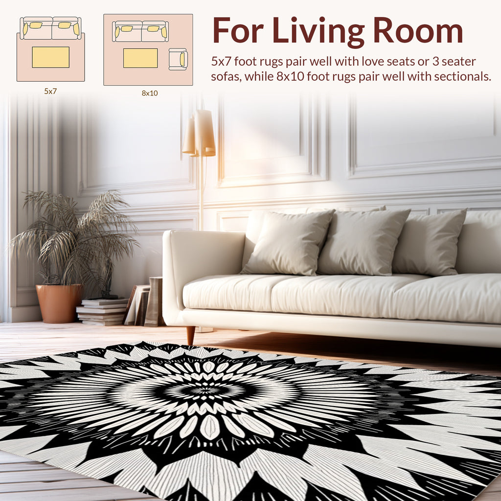 Monochromatic Radial Floral Pattern Rug