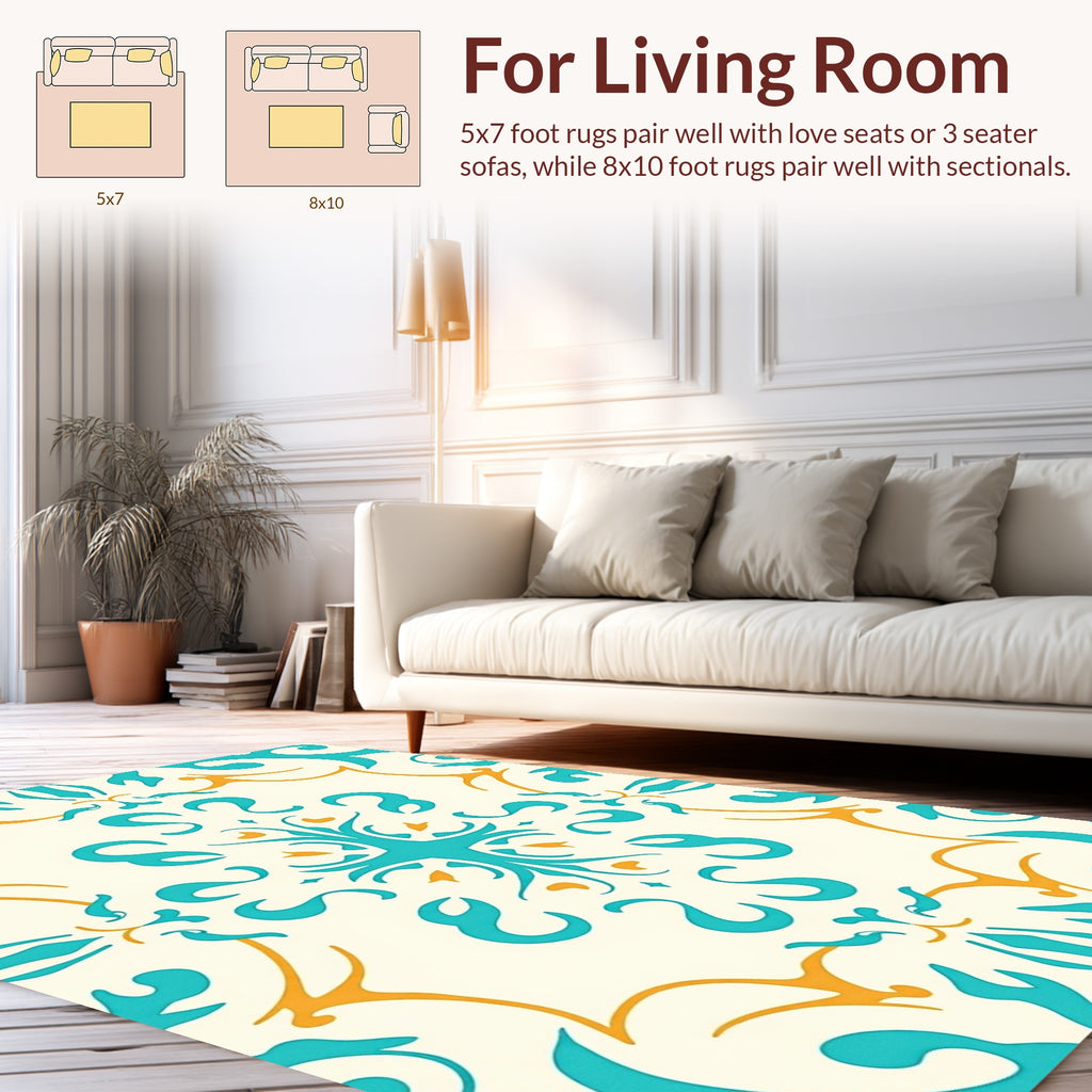 Aqua And Gold Symmetrical Pattern Rug