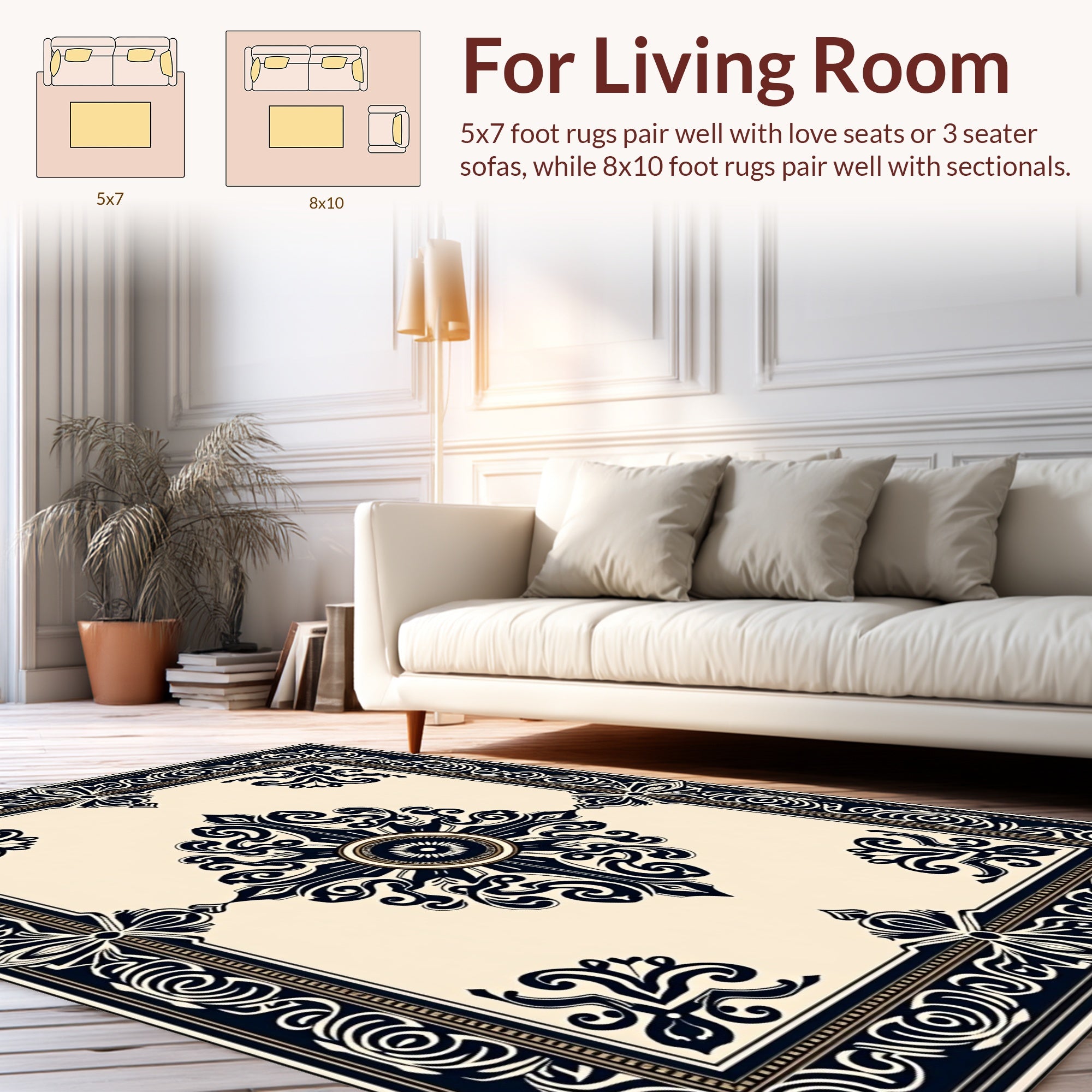 Classic Black Cream Medallion Border Rug