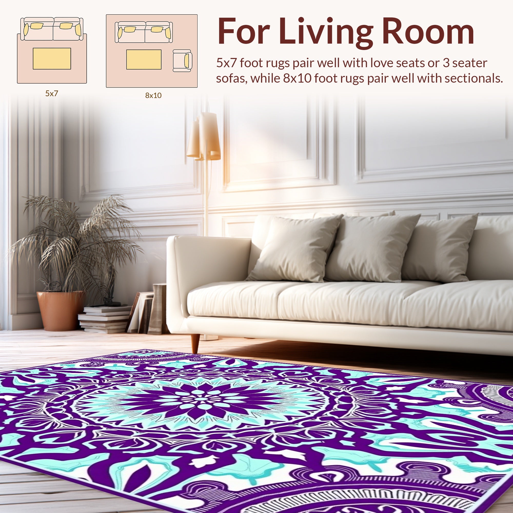 Intricate Mandala Patterned Violet Rug