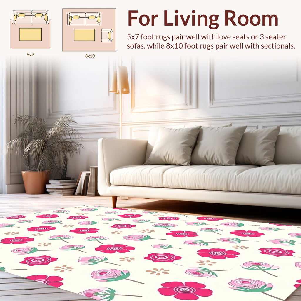 Pink White Floral Pattern Rug