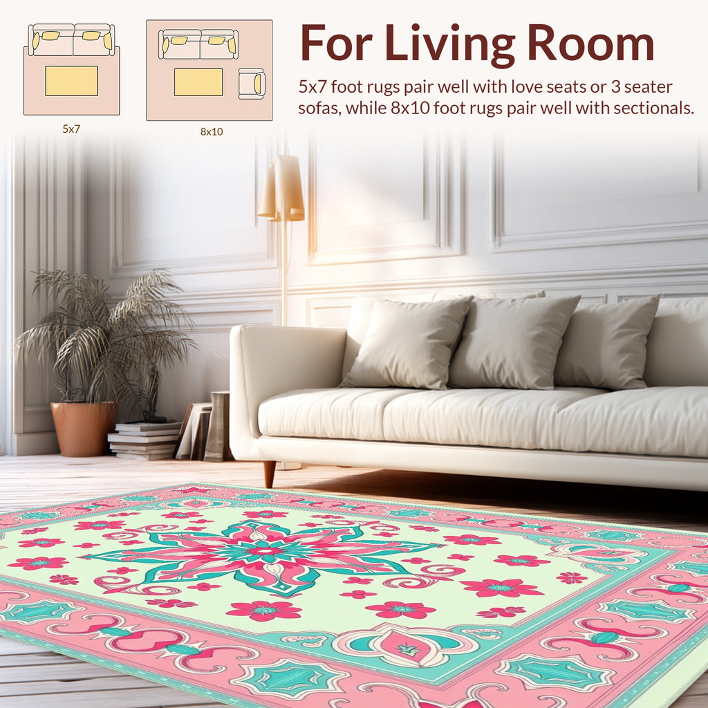 Floral Mandala with Geometric Border Rug