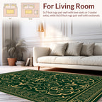 Ornate Gold Scrollwork Forest Green Rug