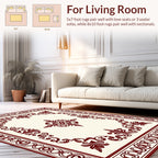 Ornate Dark Red Floral Border Design Rug