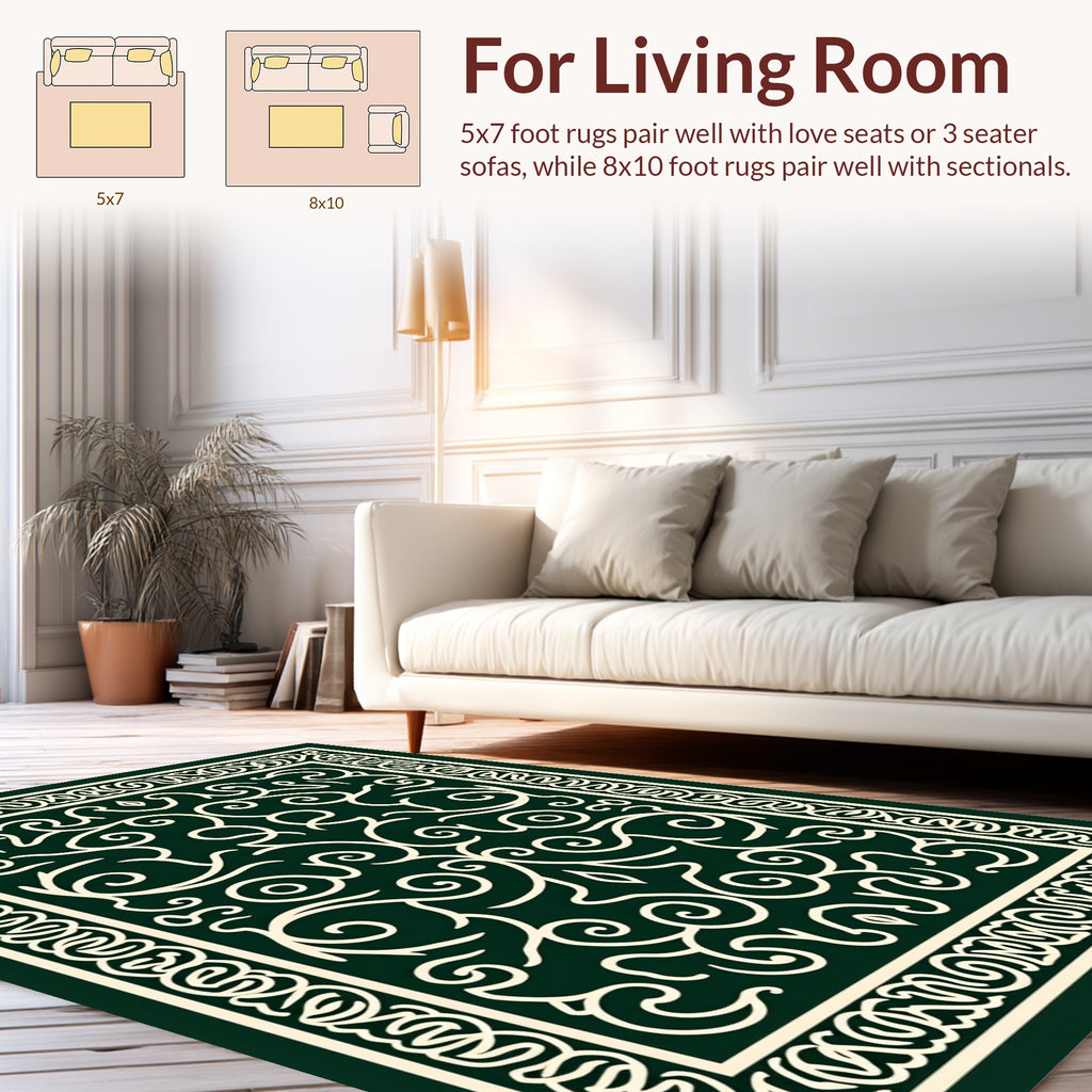 Elegant Ivory Scrollwork Design Rug